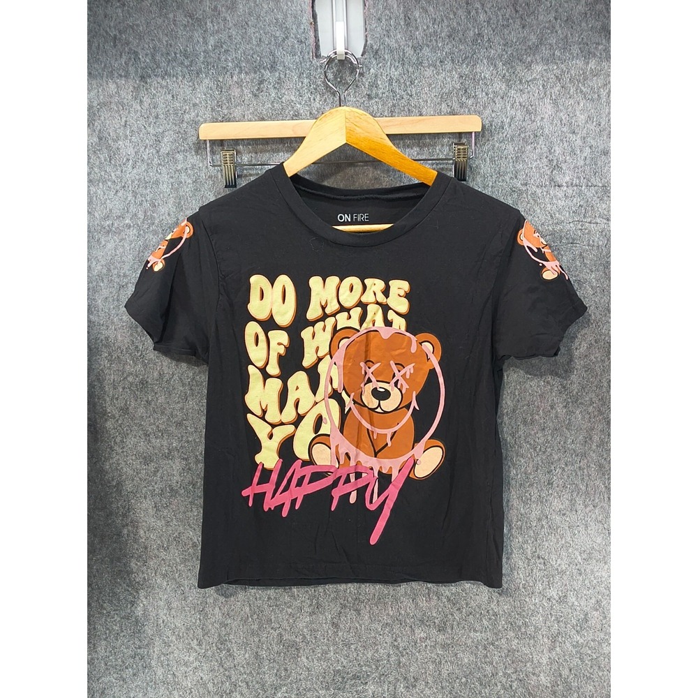 On Fire T-shirt Juniors Women's Size‎ L Do What Makes You Happy Cropped Graphic